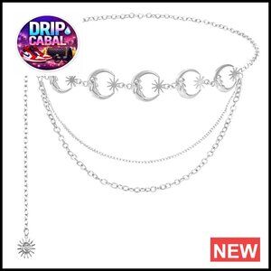 Metal Chain Belt Adjustable Waist Y2K Fashion Multi-Layer Sun Moon Pendant